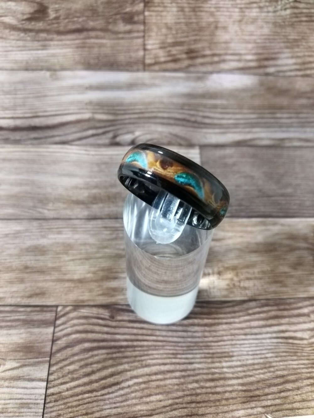 New, Sizes 11, 12, 13, Black Stainless Steel 8 mm Band-Sand with Feathered Teal